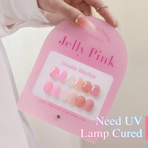 Double Rhythm 6 Pcs 15 ML Gel Polish Set Same Color Same Bottle Soak Off Gel Polish Kit Nail Art Manicure Salon DIY at Home for Women (Jelly Milky White Nude Pink Rose-T6-23) - color: Jelly Pink