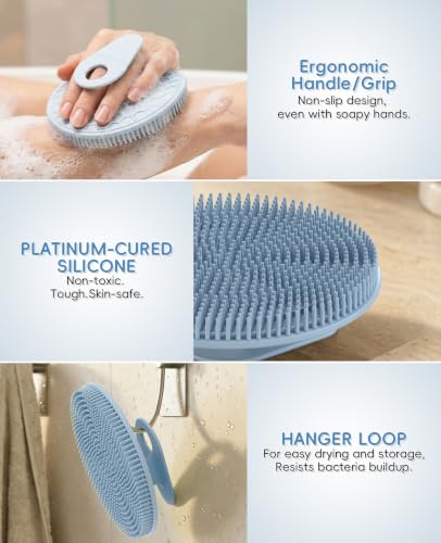 4 Pack Soft Silicone Shower Brush, Body Exfoliating Skin Massage Scrubber - color: Black(2p)+blue+mint