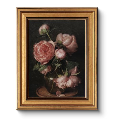 HUARCEY Gold Framed Canvas Wall Art, Peony Floral Prints Decor, 8x10 Inch - color: Peony, size: 10"L x 8"W