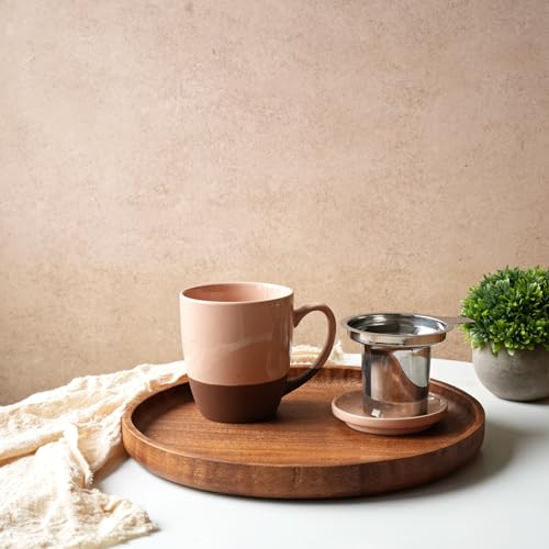 Bosmarlin Ceramic Tea Cup with Infuser and Lid, 16 Oz, Steeping Tea Mug with Strainer, Dishwasher and Microwave Safe (Light Pink) - color: Light Pink