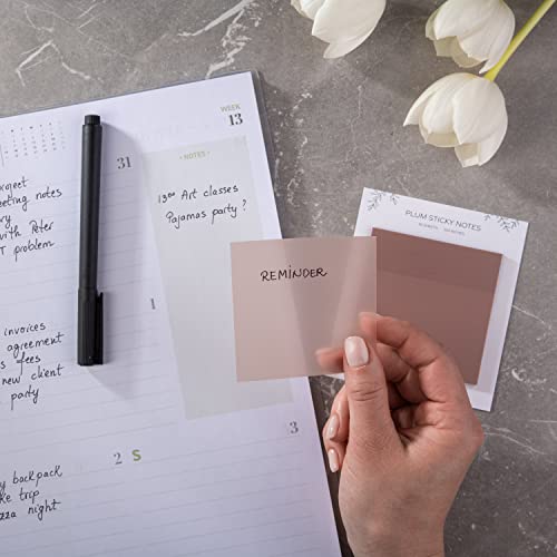DiverseBee 50 Sheets Pastel Transparent Sticky Notes, 3x3” Clear Sticky Tabs, Translucent Page Flags Book Markers Stickers, Planner Accessories, Bible Journaling Study Office School Supplies (Plum) - color: Plum