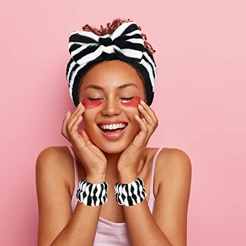 Hanaive 3 Pcs Spa Headband and Wristbands for Washing Face, Dark Stripes - style: Dark Stripes