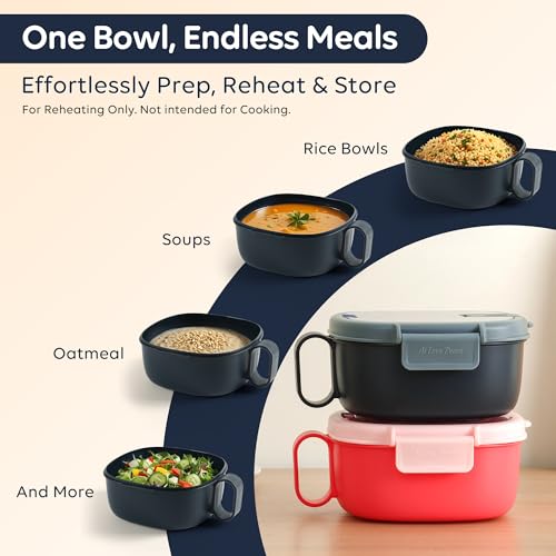 Microwave Ramen Bowl with Lid, Square Leakproof Cooker, BPA-Free, Navy - color: Navy, size: 50 oz (Single Bowl)