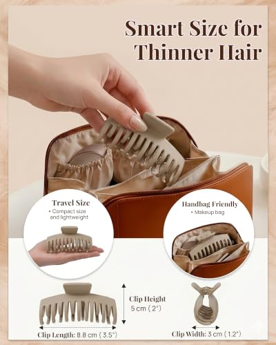 Mesovor 4 Pack 3.5" Double Row Teeth Claw Clips for Thin Fine Hair Non-Slip - color: Brown Neutral Matte