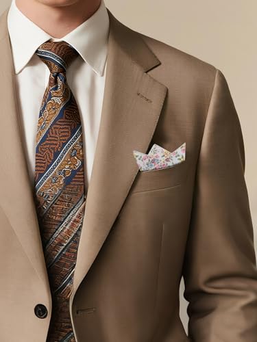 Luckyvestir Floral Pocket Squares for Men Cotton Flower Handkerchief Formal Wedding Party Graduation - color: White Pink