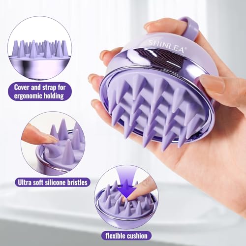 SHINLEA 2 in 1 Scalp Massager Hair Growth,Scalp Scrubber with Soft Silicone Bristles for Dandruff Removal,Shampoo Brush for Exfoliation,Head Massager for Both Wet and Dry Use (Purple) ﻿ - color: Purple
