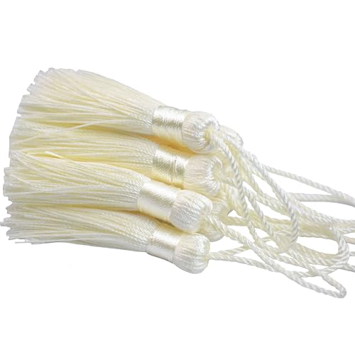 20Pcs 4.3 Inch Silky Mini Craft Tassels for Earrings, Souvenir(Cream) - color: Cream