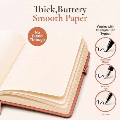 Lined Journal Notebook Hardcover Leather Bound 200 Pages A5 Floral Diary - color: Peach, size: A5 200 Pages