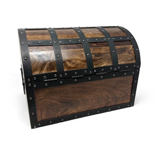 Nautical Cove Handmade Wooden Treasure Chest Storage Box – Deluxe Design with Real Leather Accents, Working Iron Lock & Skeleton Keys, Decorative Keepsake Chest (X-Large - 15 × 11 × 11") - size: X-Large - 15 × 11 × 11 in