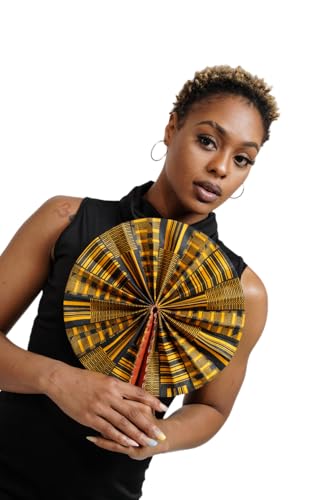 Kente African Print Foldable Hand Fan - color: Kwasi