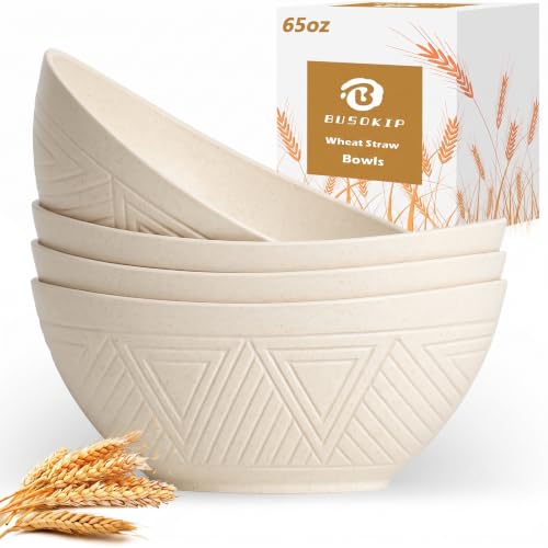 65 OZLarge Ramen Bowl, Wheat Straw Bowls Set of 4 (Beige) - color: Beige, size: 65 Oz