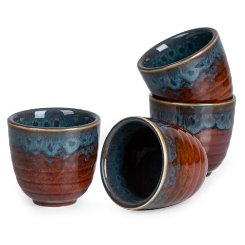 Ceramic Japanese Tea Cups, 5 oz Tea Cup, Chinese Tea Cup, Asian Teacup, Teacups, Set of 4, Peacock Tail - color: Peacock Tail, size: 4 pcs