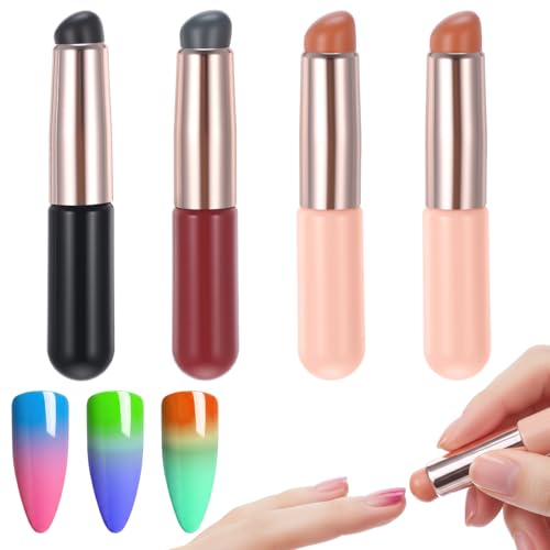 4 Pcs Silicone Chrome Nail Powder Applicator, Brush for Ombre Nail Art Reusable Nails Tools Silicone Pen Soft Head Stamper Manicure Tool for Ombre, Chrome, French Nails, Beginners