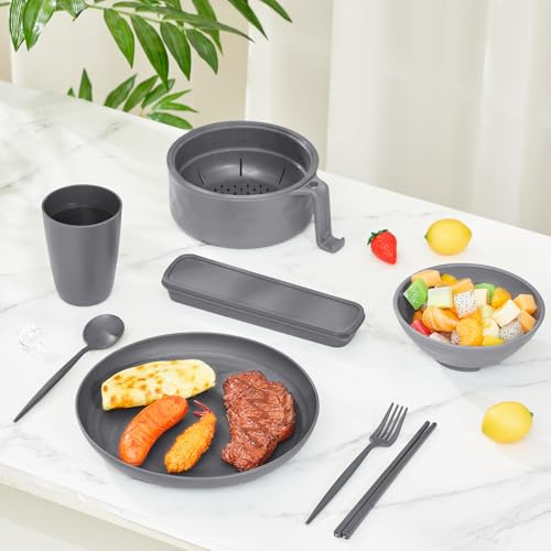 6 Pcs Microwave Ramen Cooker Set 40oz Bowl, Grey - color: Gray