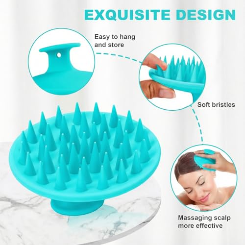 Meartchy Silicone Scalp Massager Shampoo Brush, Scalp Brush for Hair Growth & Dandruff Removal, Hair Scrubber Scalp Stimulator Exfoliator Brush with Soft Bristles for Wet Dry Scalp Care (Lake Blue) - color: Lake Blue