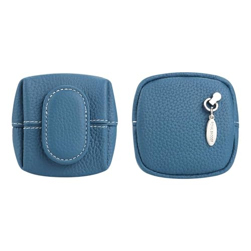 Royal Bagger Genuine Cowhide Leather Coin Purse for Women, Lychee Pattern Mini Change Pouch with Buckle Closure, Compact Accessory Bag 1603 (Blue) - color: Blue