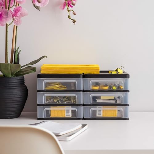 IRIS USA 4-Pack, 3-Drawer Small Plastic Stacking Desktop Organizer, Black - color: Black, style: Small - 4 Pack