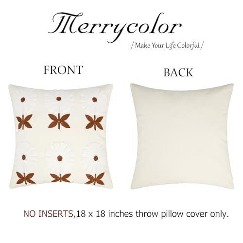 Merrycolor Boho Decorative Throw Pillow Covers 18x18 Embroidered Brown Flower Pillow Covers Textured Square Cushion Case Farmhouse Pillow Covers for Couch Bed,1PC, Beige - color: Style R, size: 18" x 18" (Pack of 1)