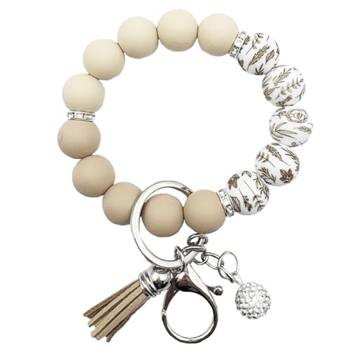 Unpafcxddyig Silicone Bead Keychain Bracelet Wristlet Key Ring - color: Rainbow Skin