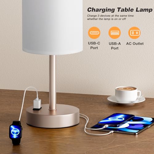17.4" Antique White Lamp for Bedroom - Dimmable Touch, USB A+C, AC Outlet - color: White - Antique White, size: 17.4"
