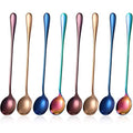 8 Pcs Long Handle Tea Spoon, Stainless Steel Mixing Spoon, Round Style - style: Round Style