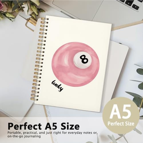 Pink Spiral Notebook, Preppy Trendy Coquette Journal Notebook, Girly Notebook, Lucky 8 Ball Aesthetic Hardcover Notebook for Teen Girls Student Teacher Office School Supplies, 5.5x8.3 Inch - color: 04-Lucky(White)