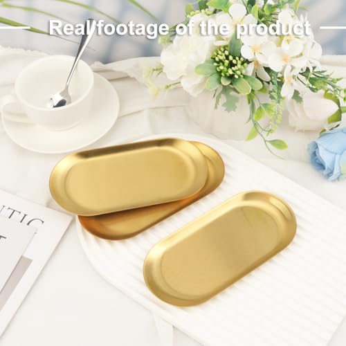 15 Pack 7 Inch Oval Stainless Steel Decorative Tray, Stainless Steel Tea Fruit Tray, 7 inch Gold Oval Trays for Bathroom Vanity, Jewelry, Perfume & Key Organizer (Gold) - size: 15 Pack 7 Inch