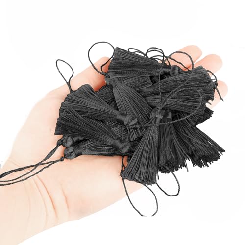48Pcs Mini Bookmark Tassels Handmade Keychain Silky Tassel - color: Black