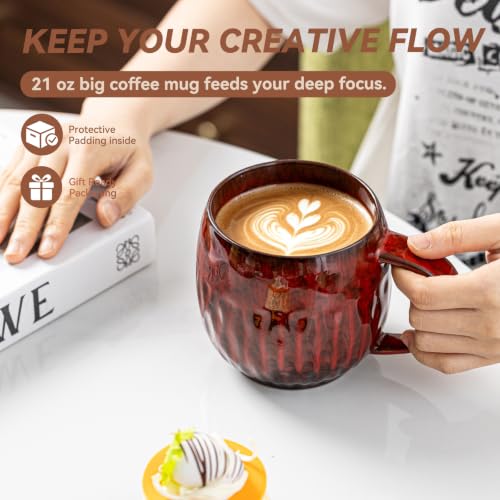 Crimson Ember Ceramic Mug, 21oz Reactive Glaze Coffee Mug, Gift for Him - color: 21OZ -A- Crimson Ember · POWER