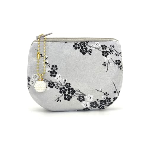 Handmade Women Coin Purse Brocade Rosary Bag Silk Jewelry Pouch Zipper Wallet - White Black - color: White_Black