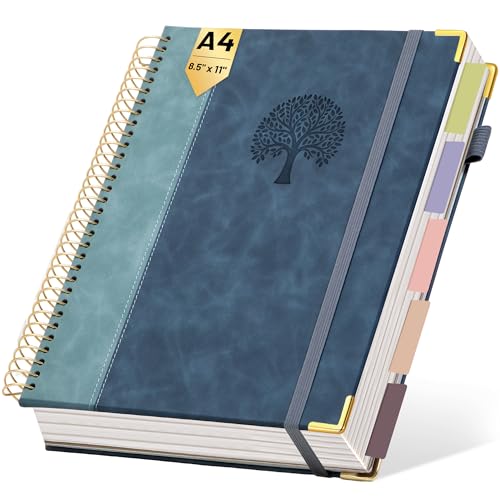 Yoment Hardcover Spiral Notebook 8.5" x 11" 5 Subject Notebook with Tabs - color: Gray Blue