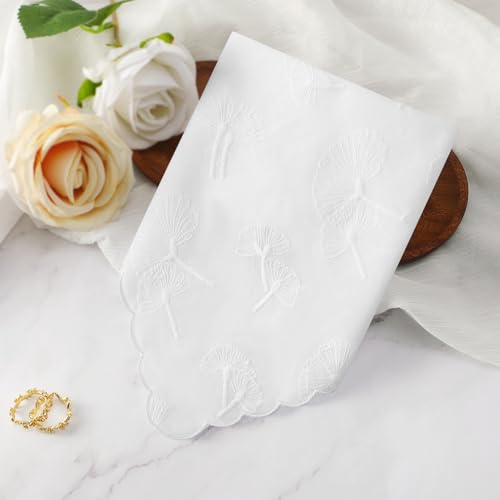 DoreenBeads Women's Cotton Handkerchiefs Scallop Embroidered Ladies Hankies - color: White