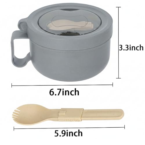 28 oz Soup Bowl with Handles, Microwave Ramen Bowl with Lid for Soup and Instant Noodles,Oatmeal, Gumbo, Salad,BPA Free (Rock Grey) - color: Rock Grey