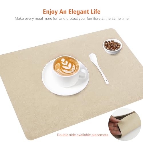 Beige Vinyl Placemats Set of 6 Waterproof Wipeable Table Mats - color: Beige