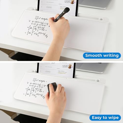 Small Desktop Glass Dry Erase whiteboard Organizer with Storage 16 X 7 inches, White