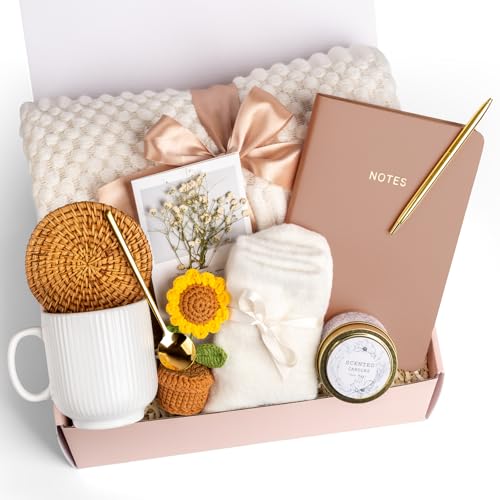 Birthday Gifts for Women, Self Care Gifts Baskets Care Package for Women, Teen Girls, Her, Mom, Sister, Best Friend, Wife, Girlfriend, Coworker, Sending Sunshine Sunflower Gift Baskets - color: Rose Gold