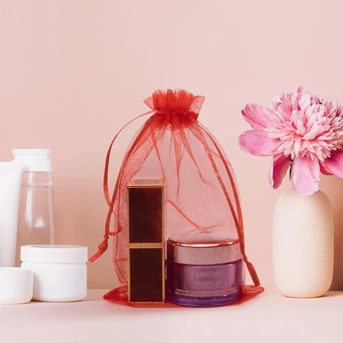50PCS Red Organza Bags 3x4, Small Gift Bags for Women Jewelry Makeup Candy Soap Goodie, Cute Mesh Drawstring Pouches Mini Gift Wrap Bag for Wedding Birthday Party Favors Halloween Wrapping - color: Red