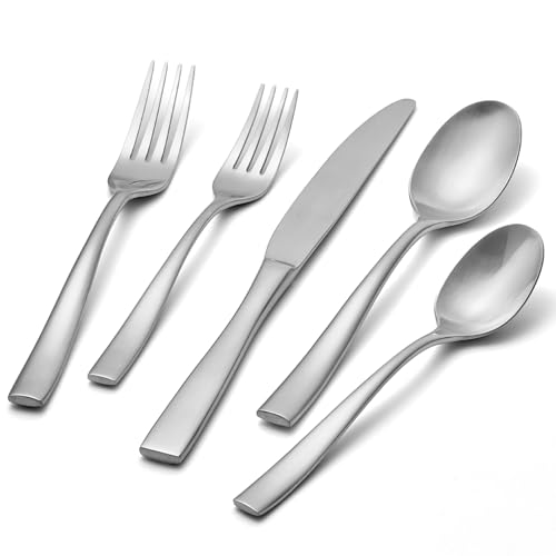 KINGSTONE 20-Piece Flatware Set for 4, Matte Stainless Steel Utensil Set with Forks, Knives, Spoons, Dishwasher Safe, Rust Resistant Silverware Set for Home，Wedding，Kitchen and Daily Life - color: Matte Silver, size: 20 Pieces