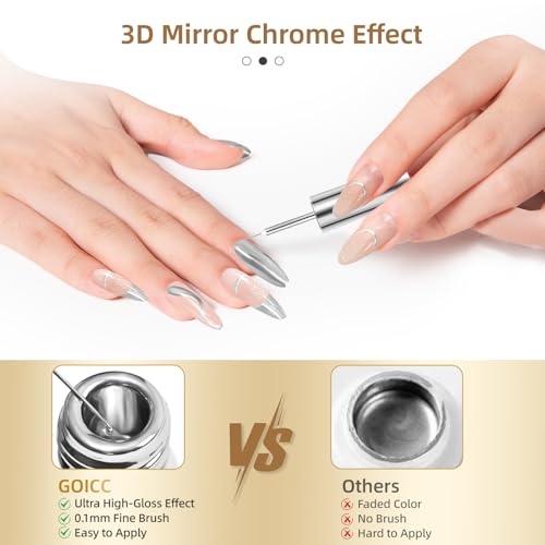 Gold Silver Metallic Gel Liner Nail Polish 3D Mirror Chrome Gel French Tip - color: Gold