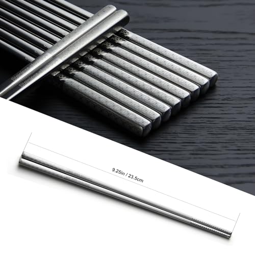 IQCWOOD Laser Engraved 304 Stainless Steel Chopsticks, 5 Pairs - color: Coin Pattern