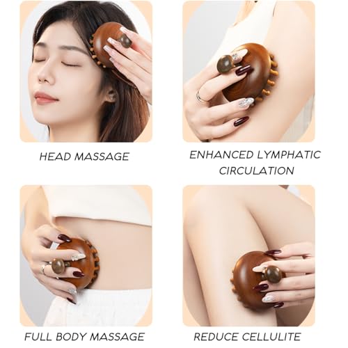 Wooden Scalp Massage Comb - Sandalwood Head Massager Tool, Gua Sha Brush for Women Men Hair Growth Body Massage - size: round