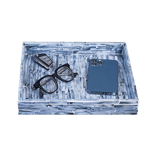 PEMAR Mother of Pearl Decorative Tray, 11x11 Square Blue Mosaic Tray - color: Midnight Blue Brick