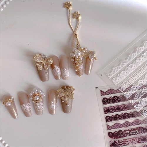 4 Colors ins Minimalist Style Nail Stickers, Lace Bridal Wedding Nail Art Sticker for Man Woman (4 Sheets) - style: Wedding Bride