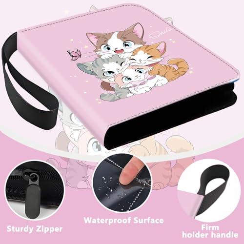 4 Pocket Trading Card Binder, Holds 400 Cards, Zipper Binder - color: Cute four kittens