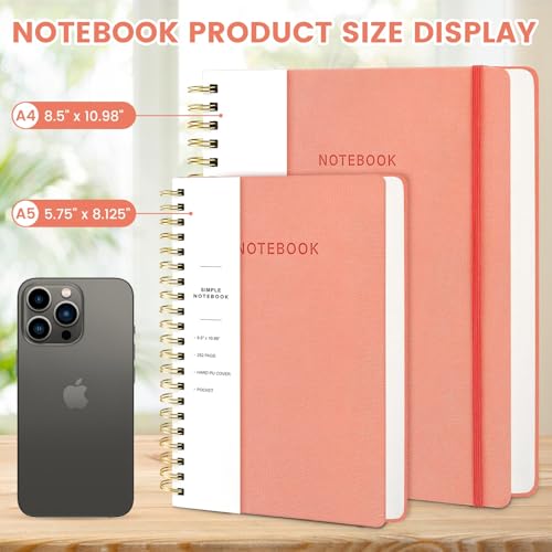Spiral Notebook - 8.5 x 10.98 Inch Large Hard Cover Notebook with Elastic Band & Pocket, 252 Pages, Lay Flat Wirebound Journal for Work, School, Planning & Note Taking Pink - color: 003-Pink-1pack, size: A4-252 pages