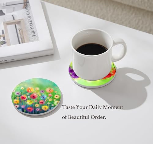 Nikyi 6 Pcs Watercolor Floral Ceramic Drink Coasters, Absorbent Round Coaster with Cork Backing & Metal Holder, Abstract Flower Coasters Perfect for Coffee Table Office Home Decor & Housewarming Gift - color: Watercolor Floral