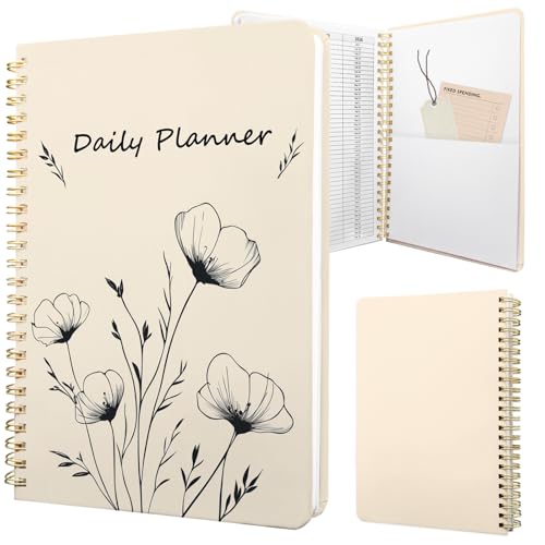 Undated Daily Planner - Spiral Notebook 80 Days One Day Per Page, Hourly Schedule, To-Do List, Notes, Everyday Planning Task, A5 Hardcover Journal Organizer Book Women Cute, White Flower - color: Line Flower