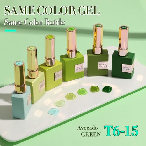 Double Rhythm 6 Pcs 15 ML Gel Polish Set Same Color Same Bottle Soak Off Gel Polish Kit Nail Art Manicure Salon DIY at Home for Women (Light Dark Green Olive Teal-T6-15) - color: Avocado Green