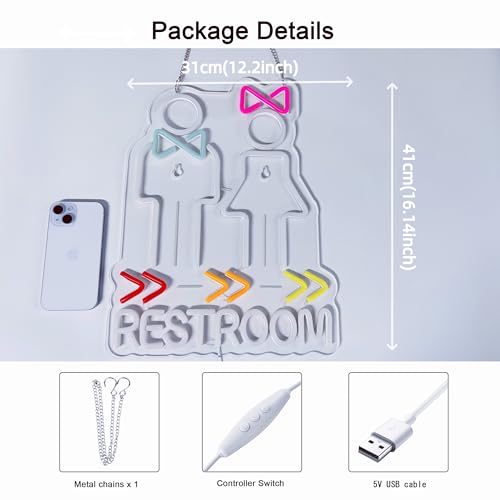 Restroom Neon Sign,Bathroom Lounge Shop LED Light Wall Decor Sign - color: White-RESTROOM