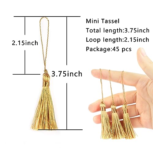 BEL AVENIR 45 pcs Mini Bookmark Tassels 3.75inch Silky Key Tassel-Gold - color: Gold